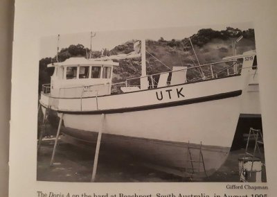 Photo of Doris on the hard stand (photo out of Gifford Chapmans wooden fishing boat book)