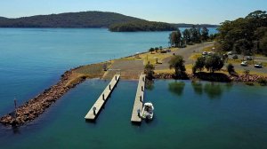 Aerial view of Soldiers Poiint Boat Ramp, Port Stephens, NSW